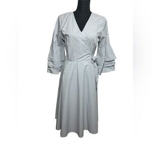 CALVIN KLEIN Blue & White Gingham Check Wrap Dress Size 6
